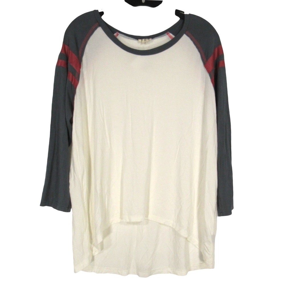 NWT POL Ivory/Green SOFT KNIT High-Low STRIPES 3/4 Sleeve RAGLAN SHIRT/TOP Sz M